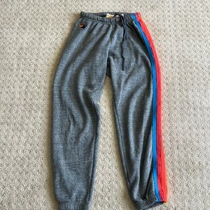 AVIATOR NATION Five Stripe Sweatpants in Heather Grey Neon Rainbow Size X-Small